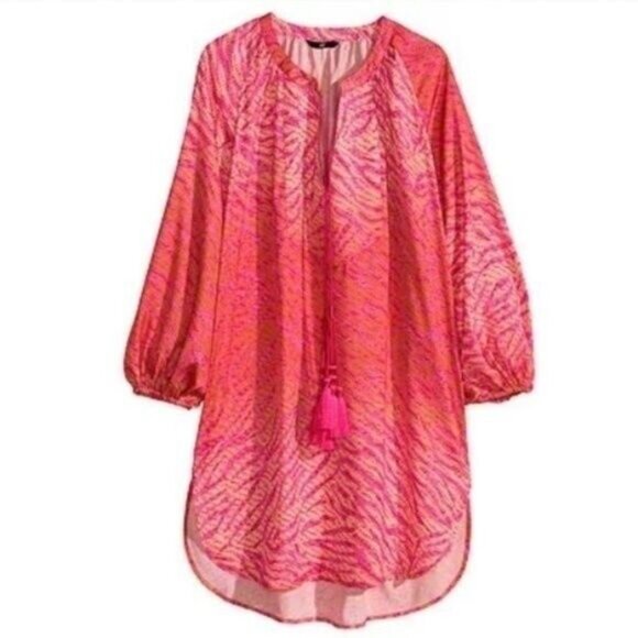 H&M Conscious Hot Pink Tassel Tunic Top Sz 4 - Picture 2 of 14